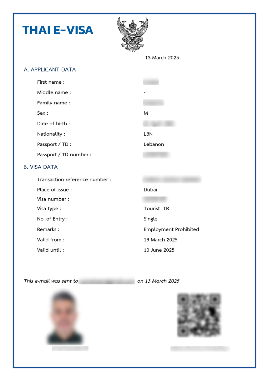 Exemple visa électronique Thaïlande